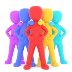 A pictogram f a group of manikins in different colours