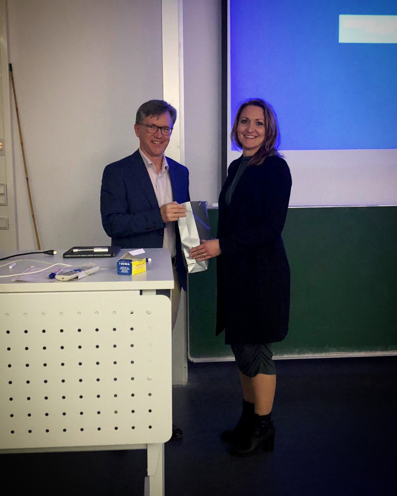 Andrew Eckford and Anna Becker after guest lecture of Andrew