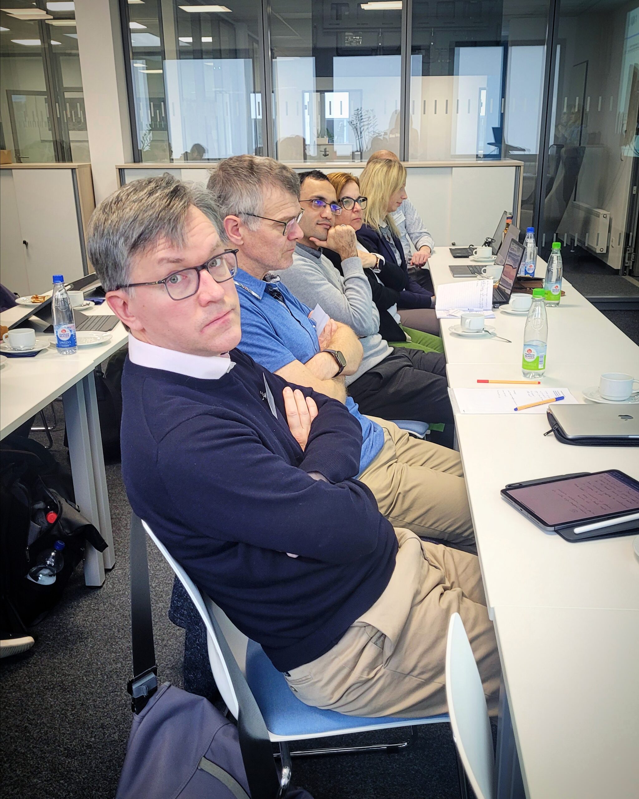 Andrew Eckford, Robert Schober, Vahid Jamali, Andreani Odysseos listening to presentations at Sy MoCADS Seminar