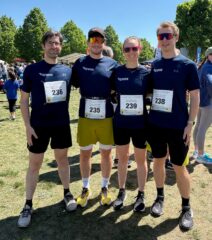 SyMoCADS Representation at the 12. Erlangen Charity Run from left: Lea Erbacher, Timo Jakumeit, Jens Kirchner, Bastian Heinlein