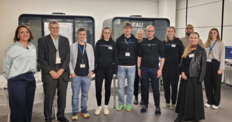 A photo of all SyMoCADS' helpers (seven women and five men) at the Long Night if Sciences